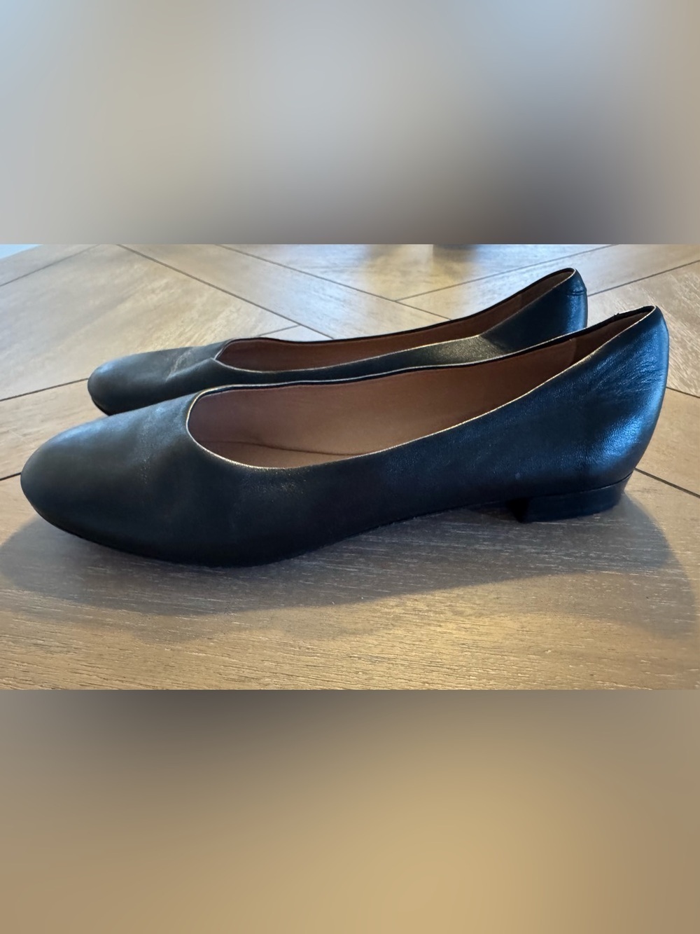 Lewit Black Genuine Leather Rounded Toe Ballet Flats - Made in Italy - Picture 4 of 11
